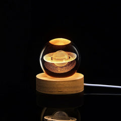 3D Galaxy Solar System Crystal Ball Night Light with Wooden Base