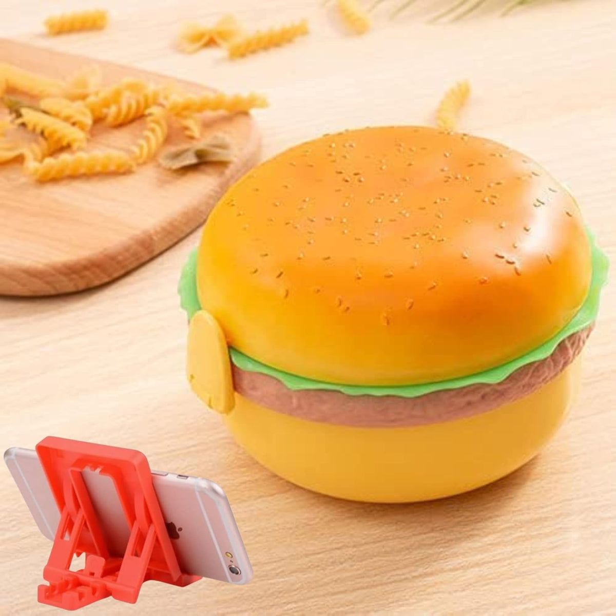 1 Pc Round Burger-Shaped Lunch Box – 3-Layer Container for School & Office